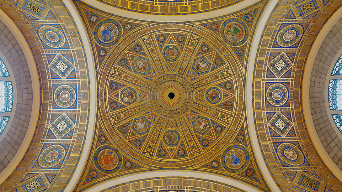 An iPad app lets users explore the NAS dome mural with interactive hotspots for detailed info.