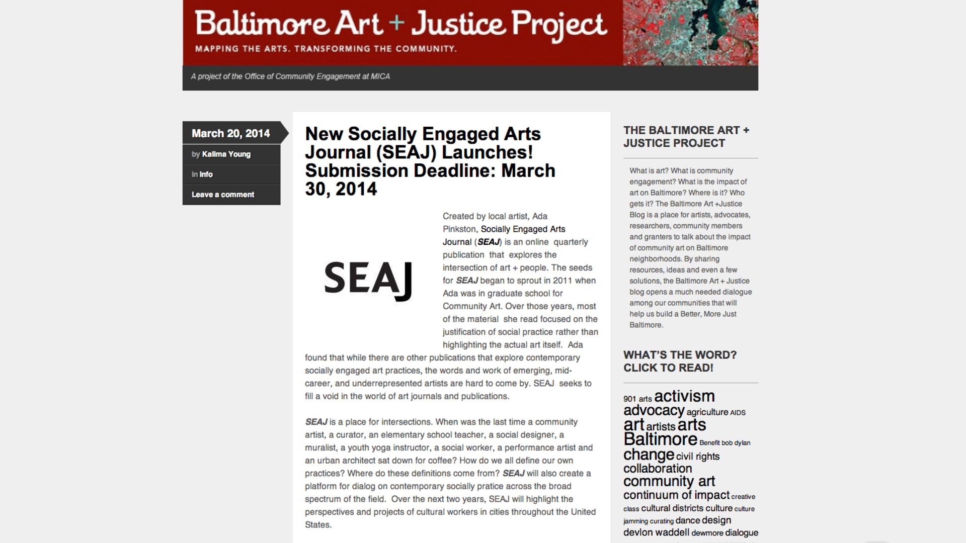 image of the Baltimore Art and justice Project Website.